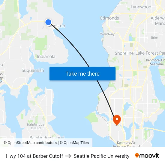 Hwy 104 at Barber Cutoff to Seattle Pacific University map