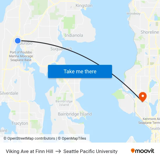 Viking Ave at Finn Hill to Seattle Pacific University map
