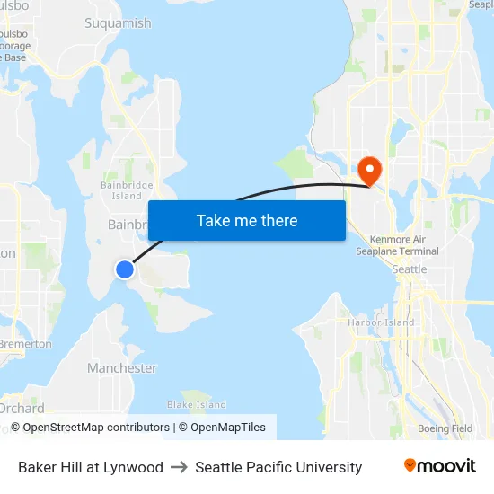 Baker Hill at Lynwood to Seattle Pacific University map