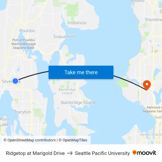 Ridgetop at Marigold Drive to Seattle Pacific University map