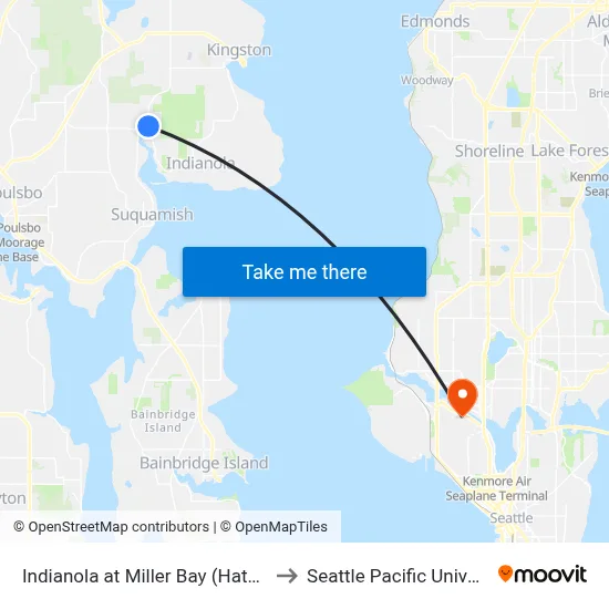 Indianola at Miller Bay (Hatchery) to Seattle Pacific University map