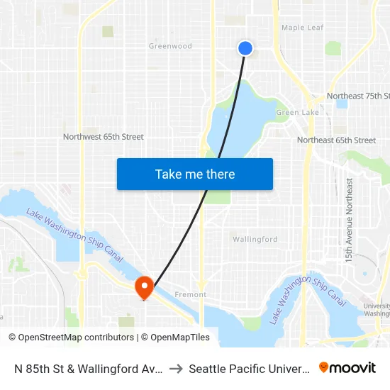 N 85th St & Wallingford Ave N to Seattle Pacific University map