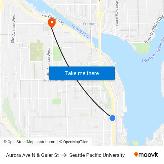 Aurora Ave N & Galer St to Seattle Pacific University map