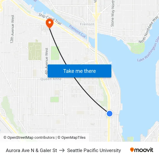 Aurora Ave N & Galer St to Seattle Pacific University map
