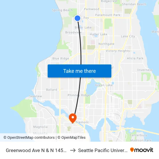 Greenwood Ave N & N 145th St to Seattle Pacific University map