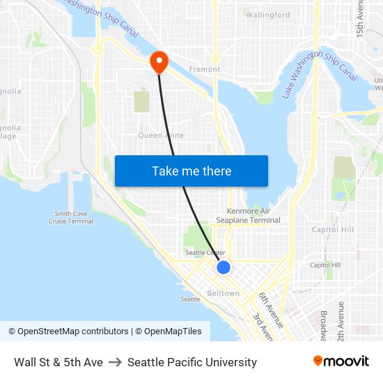 Wall St & 5th Ave to Seattle Pacific University map