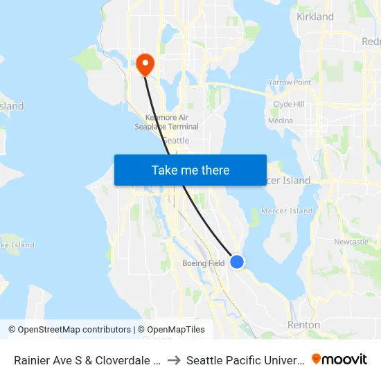Rainier Ave S & Cloverdale Pl S to Seattle Pacific University map