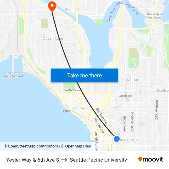 Yesler Way & 6th Ave S to Seattle Pacific University map
