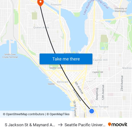 S Jackson St & Maynard Ave S to Seattle Pacific University map