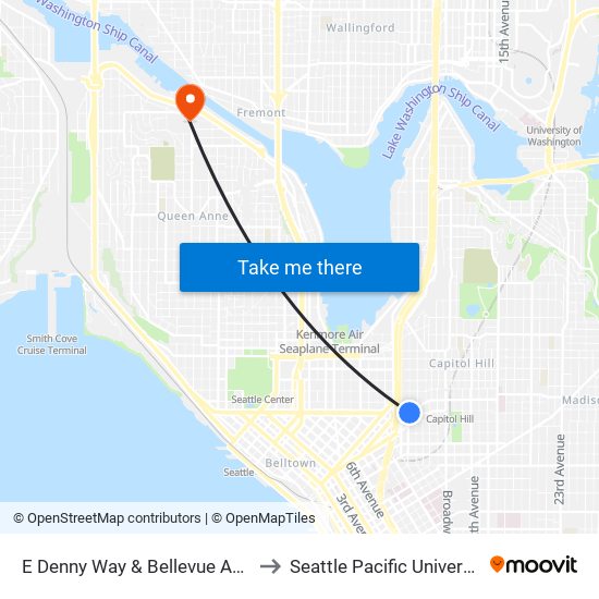 E Denny Way & Bellevue Ave E to Seattle Pacific University map