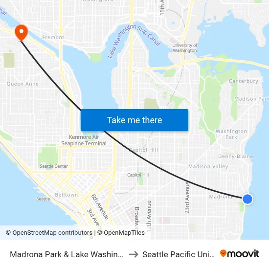 Madrona Park & Lake Washington Blvd to Seattle Pacific University map