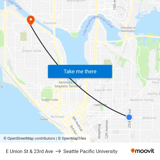 E Union St & 23rd Ave to Seattle Pacific University map