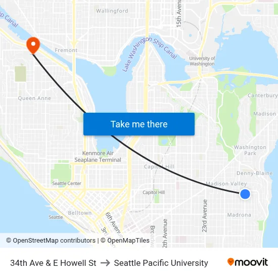 34th Ave & E Howell St to Seattle Pacific University map