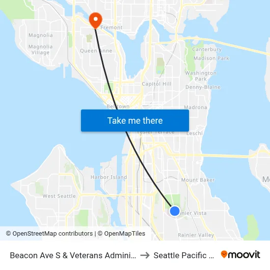 Beacon Ave S & Veterans Administration Hospital to Seattle Pacific University map