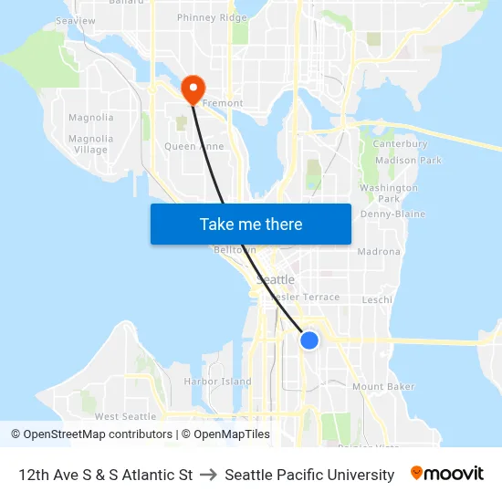 12th Ave S & S Atlantic St to Seattle Pacific University map