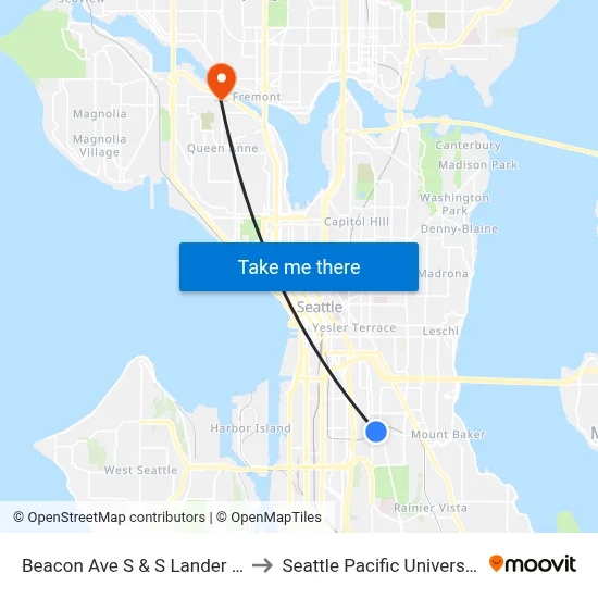 Beacon Ave S & S Lander St to Seattle Pacific University map