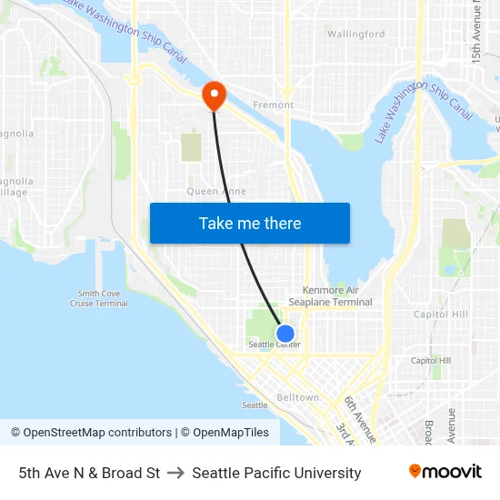 5th Ave N & Broad St to Seattle Pacific University map