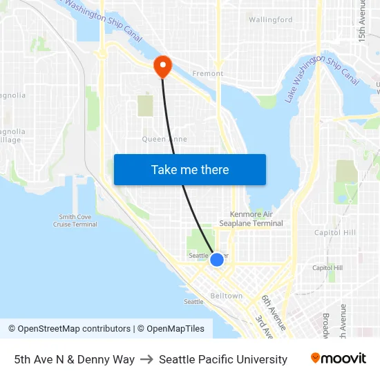 5th Ave N & Denny Way to Seattle Pacific University map