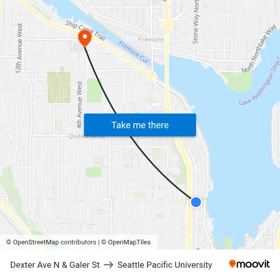 Dexter Ave N & Galer St to Seattle Pacific University map