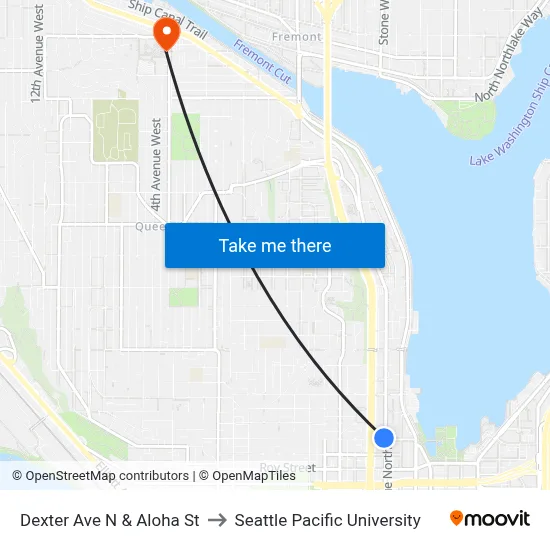 Dexter Ave N & Aloha St to Seattle Pacific University map
