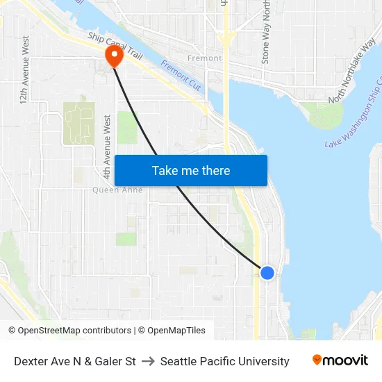 Dexter Ave N & Galer St to Seattle Pacific University map