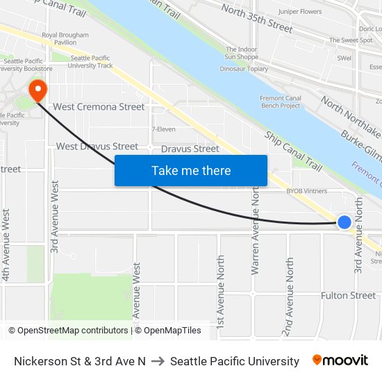 Nickerson St & 3rd Ave N to Seattle Pacific University map