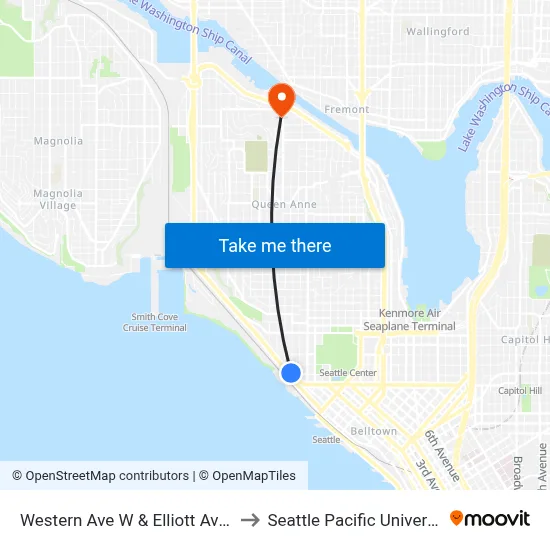 Western Ave W & Elliott Ave W to Seattle Pacific University map