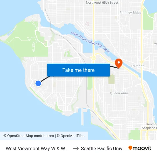 West Viewmont Way W & W Raye St to Seattle Pacific University map