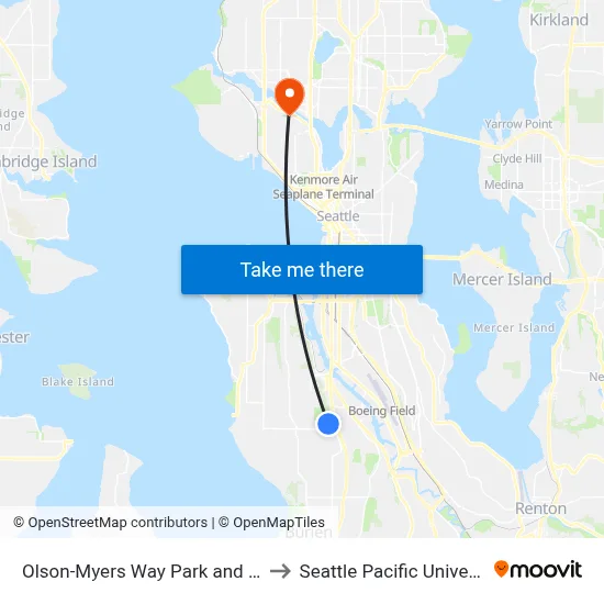 Olson-Myers Way Park and Ride to Seattle Pacific University map