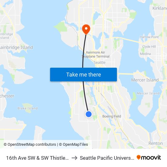 16th Ave SW & SW Thistle St to Seattle Pacific University map