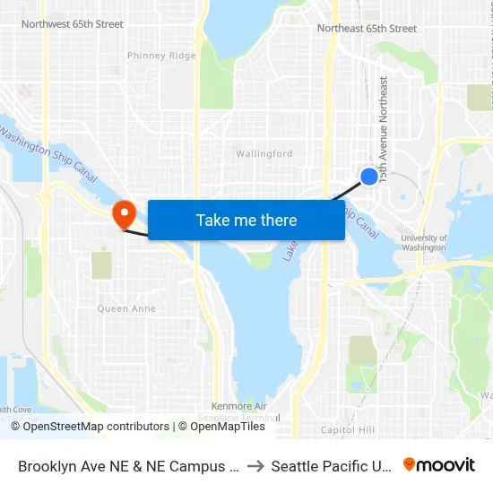 Brooklyn Ave NE & NE Campus Pkwy - Bay 3 to Seattle Pacific University map