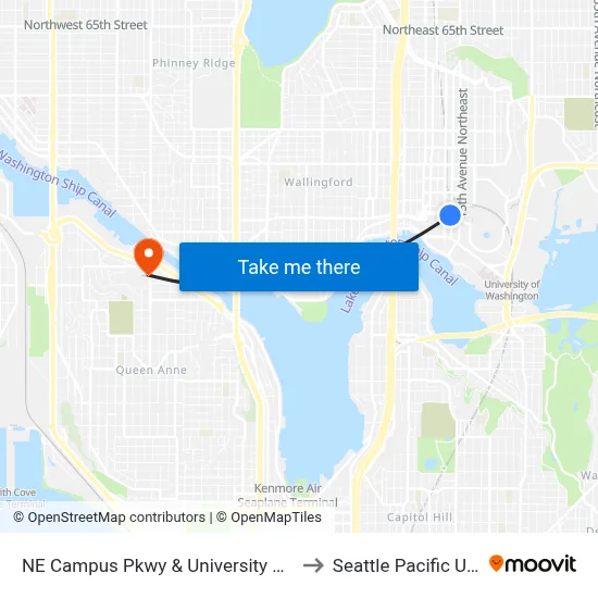 NE Campus Pkwy & University Way NE - Bay 2 to Seattle Pacific University map