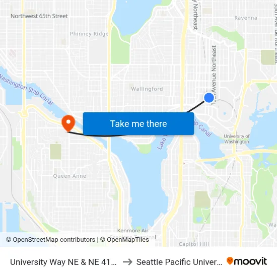 University Way NE & NE 41st St to Seattle Pacific University map