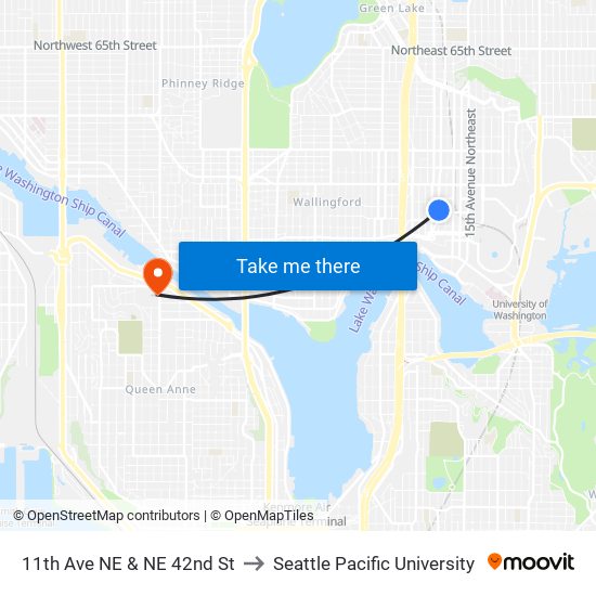 11th Ave NE & NE 42nd St to Seattle Pacific University map