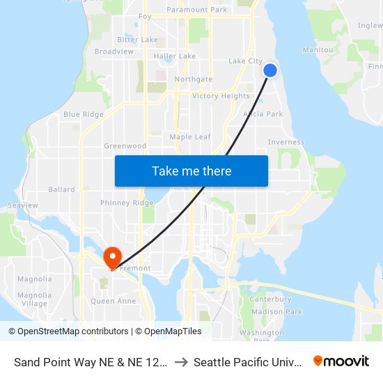 Sand Point Way NE & NE 120th St to Seattle Pacific University map