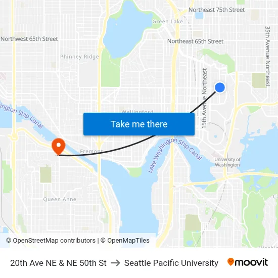 20th Ave NE & NE 50th St to Seattle Pacific University map