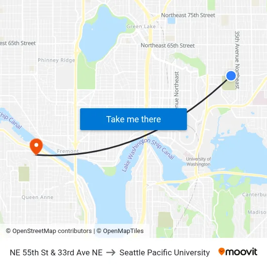 NE 55th St & 33rd Ave NE to Seattle Pacific University map