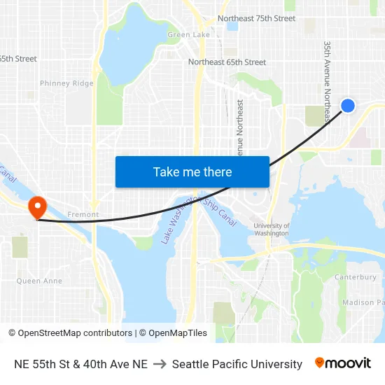 NE 55th St & 40th Ave NE to Seattle Pacific University map