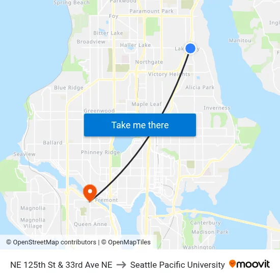NE 125th St & 33rd Ave NE to Seattle Pacific University map