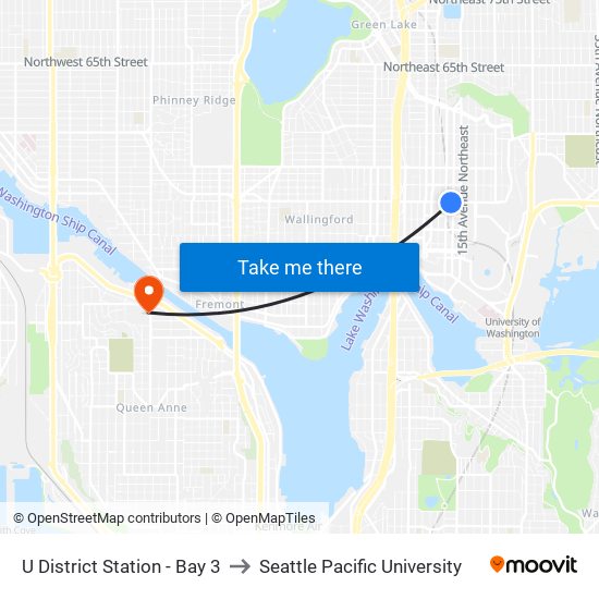 U District Station - Bay 3 to Seattle Pacific University map