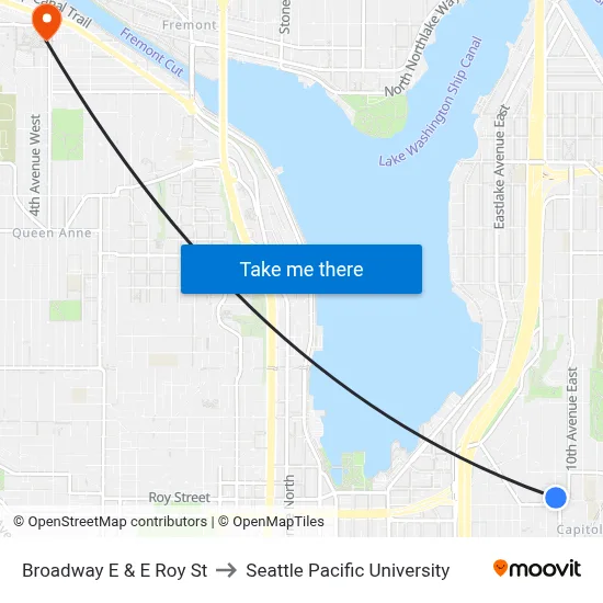 Broadway E & E Roy St to Seattle Pacific University map