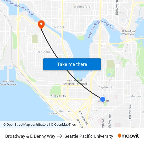 Broadway & E Denny Way to Seattle Pacific University map