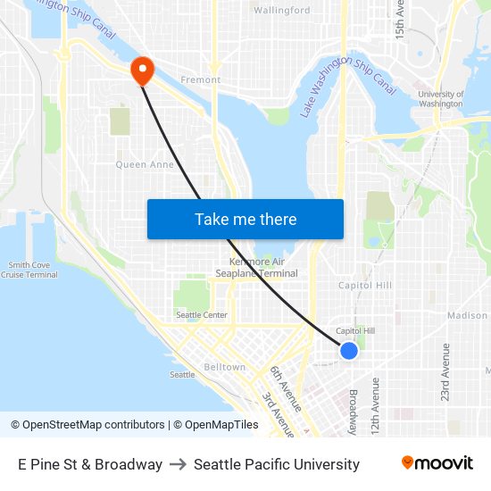 E Pine St & Broadway to Seattle Pacific University map