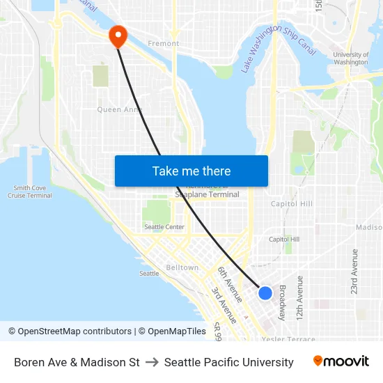 Boren Ave & Madison St to Seattle Pacific University map
