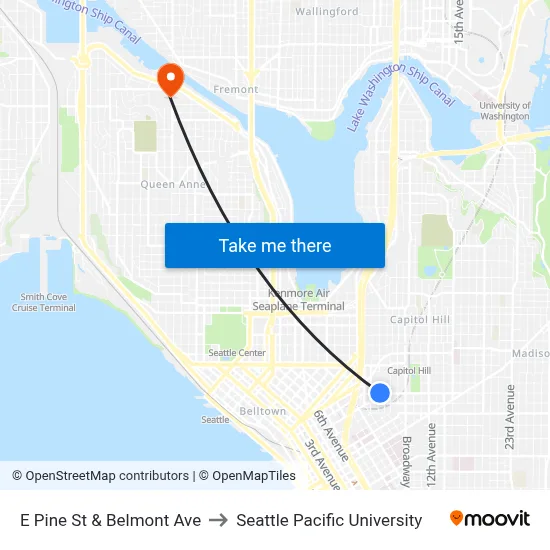 E Pine St & Belmont Ave to Seattle Pacific University map