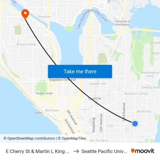 E Cherry St & Martin L King Jr Way to Seattle Pacific University map