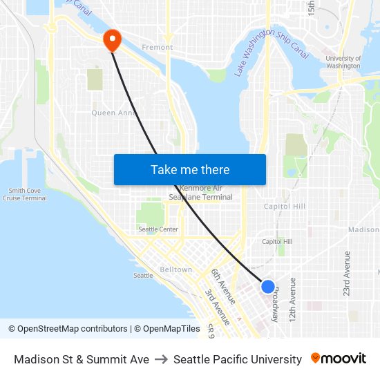 Madison St & Summit Ave to Seattle Pacific University map
