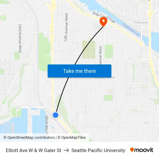 Elliott Ave W & W Galer St to Seattle Pacific University map