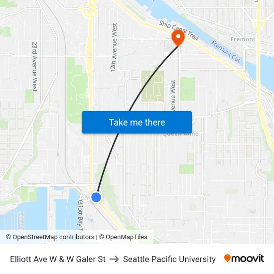Elliott Ave W & W Galer St to Seattle Pacific University map