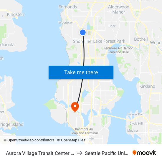 Aurora Village Transit Center - Bay 10 to Seattle Pacific University map
